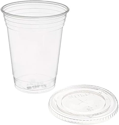 Clear Plastic Disposable Cups for Iced Coffee Bubble Boba Tea Smoothie, 16 oz, 50 Sets with Flat Lids