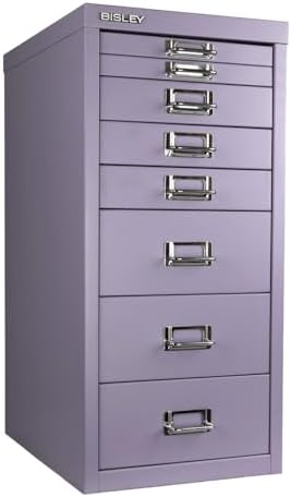 5-Drawer Steel MultiDrawer Cabinet - Orange, by Bisley | Chrome Pull Handles with Label Holders, Powder-Coated Steel, Removable Drawers, Desktop Storage, Labels Included