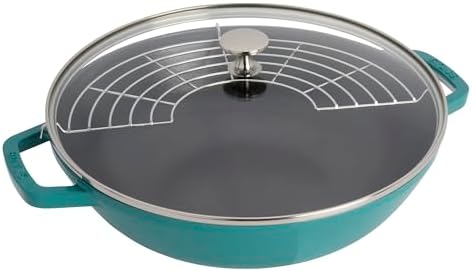 Staub Cast Iron Perfect Pan, Wok, Dutch Oven, 4.5-quart, serves 4-5, Made in France, Dark Blue