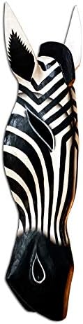 G6 COLLECTION Wooden Tribal Zebra Mask Black White Stripe Hand Carved Wall Plaque Hanging Home Decor Accent Art Unique Sculpture Decoration Handmade Handcrafted Decorative Zebra Black White (20" Tall)