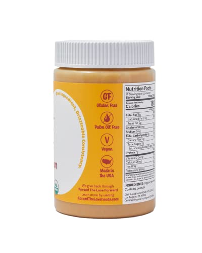 Spread The Love NAKED Organic Peanut Butter, 16 oz Jar, 1 Pack