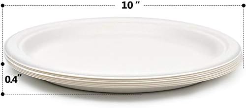 Green Earth - Natural Bagasse (Sugarcane Fiber) Tree Free 10" Paper Plate / Biodegradable / Compostable (50 Counts Disposable Plates） | Sugarcane