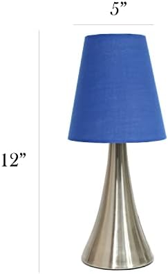 Simple Designs LT2014-WHT-2PK Valencia Brushed Nickel Mini Touch Table Lamps with Fabric Shades, White (Pack of 2)