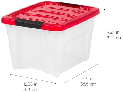 IRIS USA 2-Pack Holiday Ornament Storage Box with Attached Lid, Clear/Red