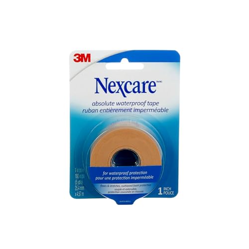 Nexcare Absolute Waterproof First Aid Tape, from The #1 Leader in U.S. Hospital Tapes, Stays on During Sports, Seals Out Water, Dirt and Germs, 1-Inch x 5-Yard Roll