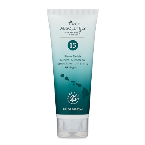 Absolutely Natural - SPF 15 Mineral Sunscreen - Broad Spectrum Water Resistant Moisturizer Lotion For Body & Face - With Non-Nano Zinc Oxide, Vitamin E, & Antioxidants - Made in USA, 3 Oz