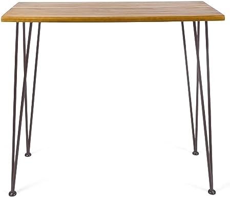 Christopher Knight Home Denali Ouotdoor Industrial Acacia Wood Bar Table with Iron Frame, Teak Finish / Rustic Metal