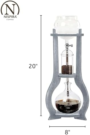 Nispira Iced Coffee Cold Brew Drip Tower Coffee Maker, 6–8 Cup Manual Cold Brew Brewer with Adjustable Valve, Wooden Frame & Glassware, Slow Cold Extraction System
