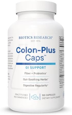 BIOTICS RESEARCH Colon Plus Caps Fiber Capsule, Digestive Health, Soluble, Insoluble Fiber, Laxative, Relieve Constipation, Regularity, Heart Health