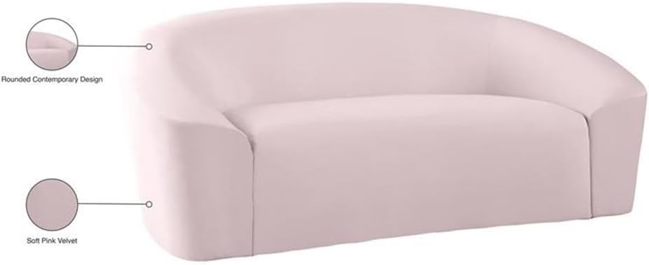Meridian Furniture 610Black-L Riley Collection Modern | Contemporary Velvet Upholstered Loveseat with Rounded Contemporary Design, Black