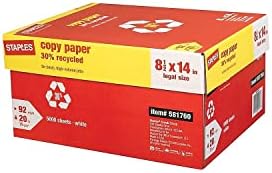 Staples 30% Recycled 8.5-Inch X 11-Inch Copy Paper 20 Lbs 92 Brightness 500/Ream, For Office, School & Home