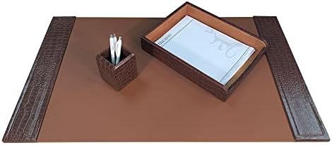 Dacasso Brown Crocodile Embossed Leather Desk Set, 3-Piece