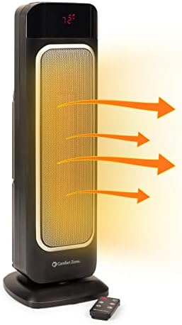 Comfort Zone Electric 24" Oscillating Digital Tower Space Heater with Full Function Remote, Adjustable Thermostat, and Overheat Protection
