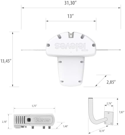Televes DiNova Boss Mix 144286 Attic/Outdoor HDTV Antenna – Smart UHF/VHF TV Antenna with Built-in Signal Amplification and FM/LTE/4G/5G Filtering