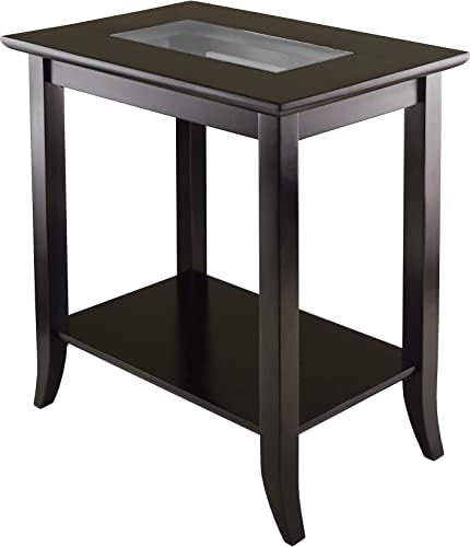 Winsome Genoa 25.04 x 23.94 x 16.3-Inch Composite Wood End Table with Glass Top, Dark Brown (92419) | Bedside Nightstand for Bedroom