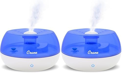 Crane Personal Ultrasonic Cool Mist Travel Humidifier and Vaporizer for Congestion Relief, 360° Adjustable Nozzle, Filter-Free .75 Liter Tank, Blue/White, Office Humidifier