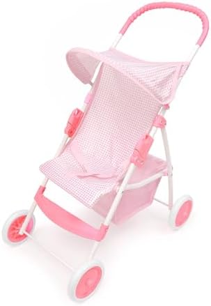 Badger Basket Folding Doll Umbrella Stroller with Basket - Pink/White | Fits up to 18" dolls