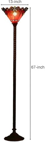 Bieye L10682 Baroque 67 inch Tiffany Style Stained Glass Torchiere Floor Lamp with 13 Inch Wide Handmade Lampshade