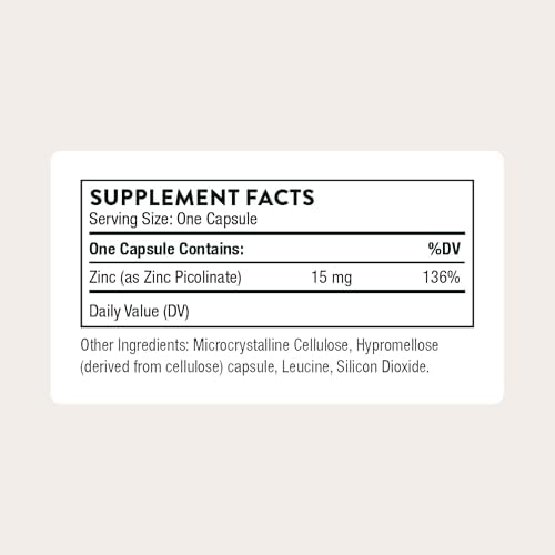 THORNE Zinc Picolinate 15 mg, Highly Absorbable Zinc, 60 Capsules | Supports Immune System, Eye, Skin, Nerve & Reproductive Health*