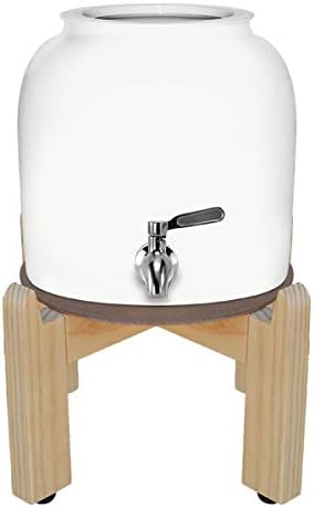 Geo Sports Porcelain Ceramic Crock Water Dispenser, 8 Inch Wood Stand, Stainless Steel Faucet, Valve Included. Fits 3 to 5 Gallon Jugs. (Blue)