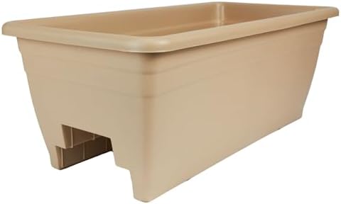 The HC Companies 24 Inch Deck Rail Box Planter Lightweight Outdoor Plastic Plant Pot for Herbs and Flowers, White