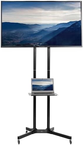 VIVO Mobile TV Cart for 32 to 83 inch Screens up to 110 lbs, LCD LED OLED 4K Smart Flat and Curved Panels, Rolling Stand with Laptop DVD Shelf, Locking Wheels, Max VESA 600x400, Black, STAND-TV03E