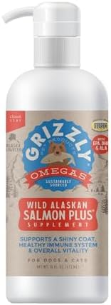 Grizzly Wild Alaskan Salmon Oil Dog Food Supplement Omega 3 Fatty Acids, 16 oz