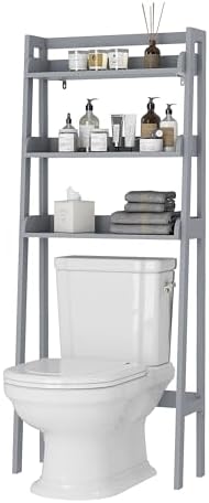 UTEX Over The Toilet Storage Shelf, 3-Tier Bathroom Organizer, White | FSC-Certified MDF, Open Ladder Design, Adjustable Lower Crossbar, Anti-tip Hardware, 33-Inch Clearance, Raised Side Guards