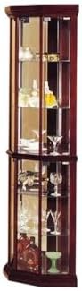 Acme Corner Curio Cabinet with 4 Glass Door with 5 Shelves. Wooden Frame & Mirrored Back, 16" L x 16" W x 71" H, Easy Assembly, Cherry Finish