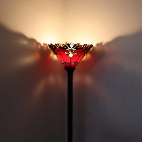 Bieye L10682 Baroque 67 inch Tiffany Style Stained Glass Torchiere Floor Lamp with 13 Inch Wide Handmade Lampshade