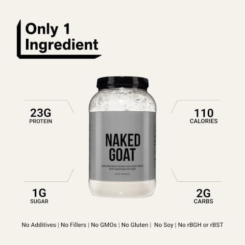 NAKED Goat - Pasture Fed Goat Whey Protein Powder from Small-Herd Wisconsin Dairies, 2Lb Bulk, GMO Free, Soy Free. Easy to Digest - All Natural - 23 Grams of Protein - 30 Servings