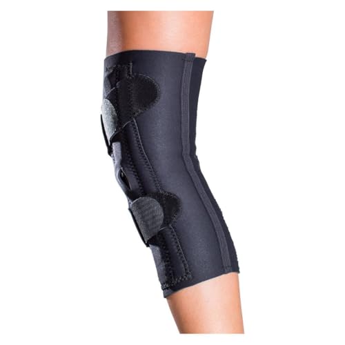 DonJoy Lateral J Knee Brace (Right Leg, Medium) | Hinged Neoprene Sleeve with Lateral J Buttress for Patellar Support, Right Leg. Sku 11-0775-3
