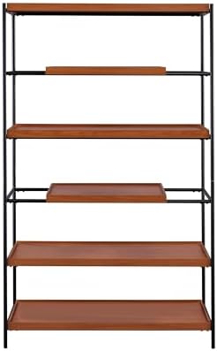 Benjara 5 Tier Wooden Bookshelf with Open Metal Frame, Brown and Black
