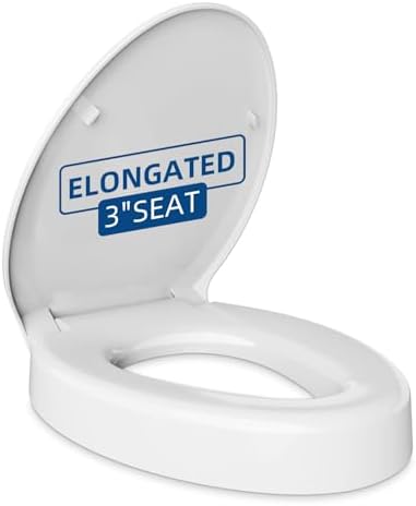 Elevated Toilet seat 3 inch, Elongated Toilet seat risers for Seniors, Slow Close, Heavy Duty, Never Loosen, Raised Toilet seat Elongated Bowl