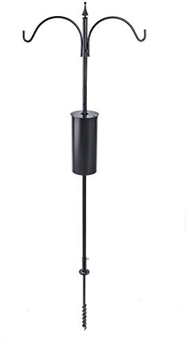 Birds Choice Erva 2 Arm Complete Bird Feeder Pole Set with Squirrel Baffle Steel Bird Feeder Mounting Pole Made in USA | Hangs 2 Feeders at Once