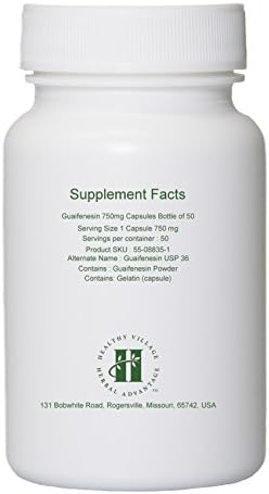 Guaifenesin Capsules 750mg (50 Capsules) - Pure Guaifenesin No Fillers No Binders
