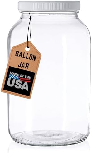 1 Gallon Glass Mason Jars – Extra Large Wide Mouth Jars with Airtight Lids – Perfect for Sourdough Starter, Fermenting, Pickling, and Storage – Made in the USA – Pack of 2