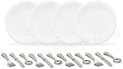 Odoria 1/12 Miniature Plates and Silverware Knife Fork Spoon Set Dollhouse Accessories, Silver