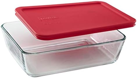 Pyrex 7211 6-Cup Glass Dish & 7211-PC Red Lid (4-Pack) - Made in USA | BPA-Free Plastic | Tempered Construction | Microwave Oven Safe | Secure Fit