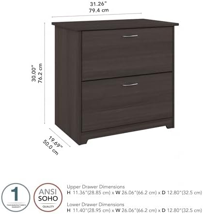 Bush Home Cabot 2 Drawer Lateral File Cabinet in Harvest Cherry, Home Office Chest for Letter, Legal, and A4-size Document Storage