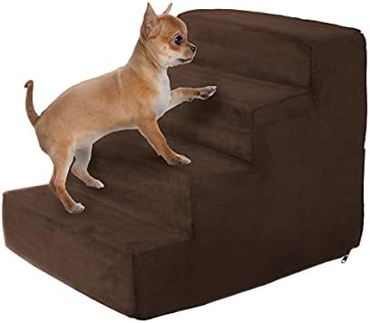3-Step Pet Stairs - Nonslip Foam Dog and Cat Steps with Removable Zippered Microfiber Cover - 2-Tone Design for Home or Vehicle Use by PETMAKER (Tan) | 3-Step Pet Steps for High Bed and Couch - Pet Stairs with Nonslip Bottom, High-Density Foam, and Remov…