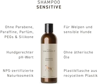 LILA LOVES IT Shampoo Sensitive for Dogs - Dog Shampoo with Aloe Vera, Almond Oil, Calendula and Camomile, moisturizing, Soothing and Gentle, 250 ml