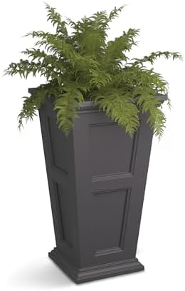 Mayne Fairfield 28in Self-Watering Tall Square Planter, Black | Self-watering, All season, Fade resistant, Reversible planting shelf, 15-year warranty