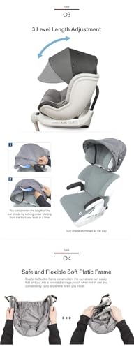 Manito Sun Shade Extender/Auxiliary Canopy for Car Seat (Black Grey)