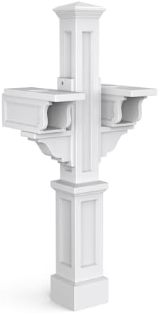 Mayne Rockport Mailbox Post with Newspaper Holder for 2 Mailboxes, White | Holds 2 post-mount mailboxes, Weather & fade resistant, All season, 15-year warranty