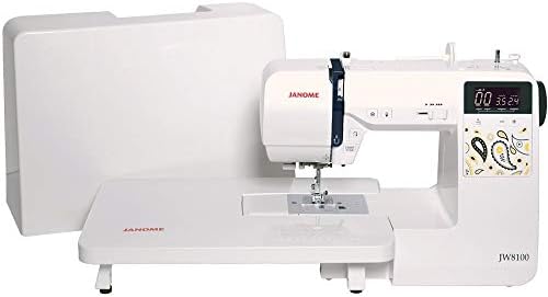 Janome JW8100 Fully-Featured Computerized Sewing Machine with 100 Stitches, 7 Buttonholes, Hard Cover, Extension Table and 22 Accessories