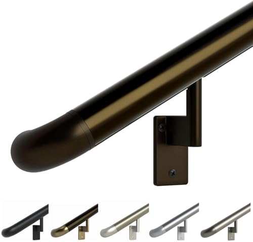 Promenaid Silver 5ft ADA Handrail Kit - Complete Indoor/Outdoor Stair Handrail - 1.6" Round Satin-Anodized Aluminum Railing with 3 Silver Painted