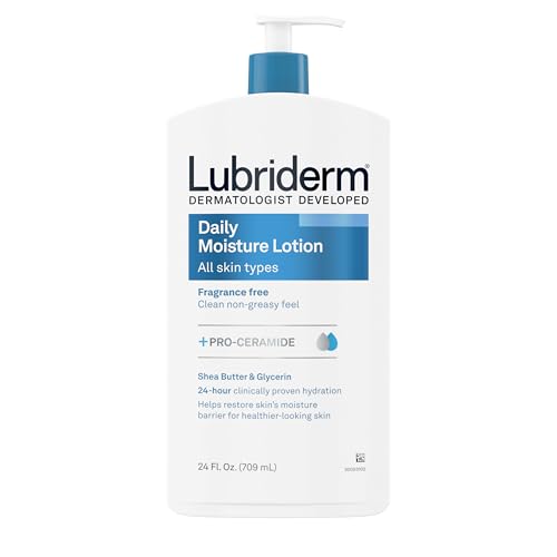 Lubriderm Daily Moisture Body Lotion, Fragrance Free, 24 fl. oz | Hydrating Face, Hand & Body Lotion + Pro-Ceramide for Sensitive Skin, 24-Hour Moisturizer with Shea Butter, Non-Greasy