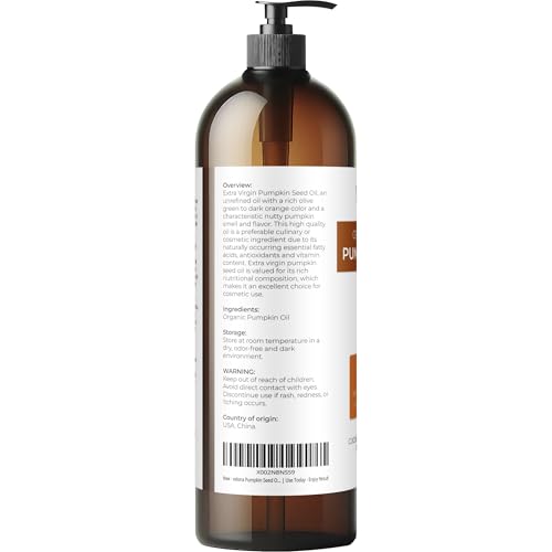 velona Pumpkin Seed Oil USDA Certified Organic - 32 fl oz | 100% Pure and Natural Carrier Oil | Unrefined, Cold Pressed | Cooking, Face, Hair
