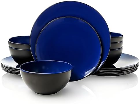 TP 18-Piece Dinnerware Set, Melamine Dishes Set with Bowls and Plates, Service for 6, Non-breakable Lightweight Dining Tableware, Teal